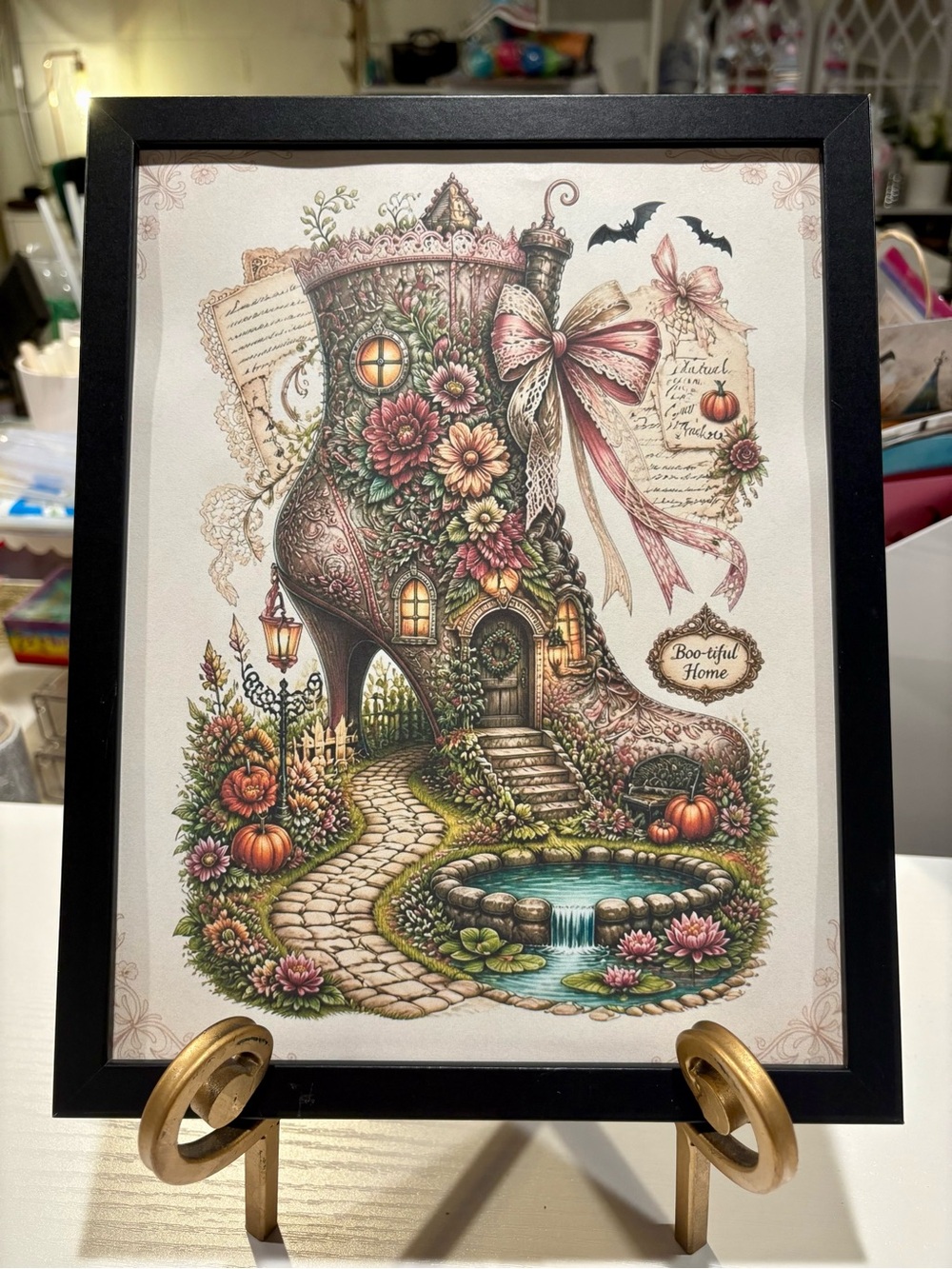 Boo-tiful Home Framed Halloween 8x10 Art Print Whimsical Boot House
